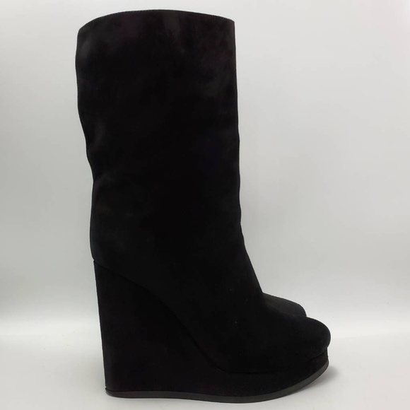 Jil Sander Shoes - Jil Sander Platform Suede Wedge Boot Black Mid Calf Size EUR 39